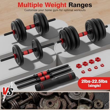 Adjustable Dumbbell Set, 20/30/45/70/90lbs Free Weight Set With Double Locknut, 5-in-1 Dumbbells Set Includes Barbell, Kettlebells, Push up Stand, Weight Plate, Fitness Exercise for Home Gym Suitable Men/Women - style: 45LB(22.5LB Pair)