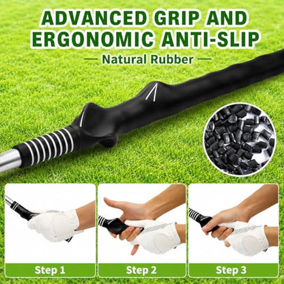 Retractable Golf Swing Trainer, Golf Training Aid with Arm Band for Strength & Tempo Training, Golf Grip Trainer for Right-Handed Chipping Hitting, Indoor & Outdoor Practice