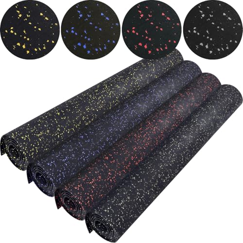 10' x 4' Feet/Roll - Gym Rubber Flooring Roll Mat, 120" x 48" inch/Roll Home Fitness Mat, Heavy-Duty Protective Exercise Mats Yoga Mat (Black Red, 10'x4' Feet)