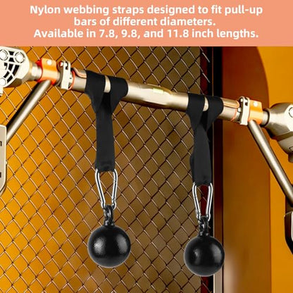 Non-Slip Iron Pull Up Grips and Cannonball Handles,3-Length Straps & Carabiners, Grip Strength Trainer for Pull-Up Bar, Dead Hangs, Forearm & Hand Training, Home Gym Gear - size: 70mm