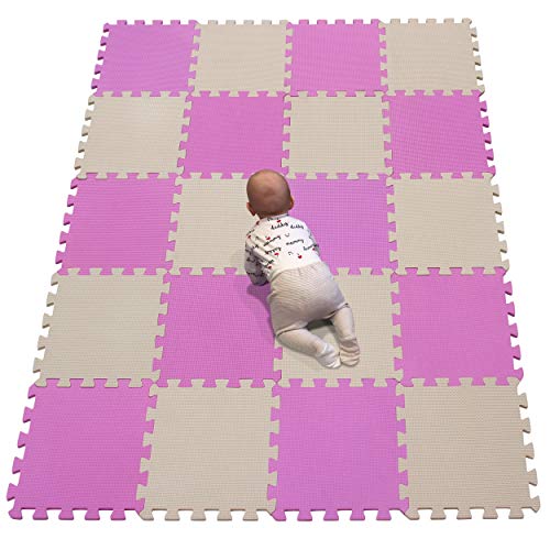 YIMINYUER® 20 Tiles (30cm×30cm×1cm Each Tile) Baby Soft Puzzle Play Mats, Kids Thick EVA Foam Floor, Toddlers & Children's Soft Interlocking Mat R03R10G301020 - color: Pink Beige
