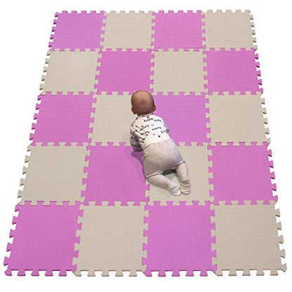 YIMINYUER® 20 Tiles (30cm×30cm×1cm Each Tile) Baby Soft Puzzle Play Mats, Kids Thick EVA Foam Floor, Toddlers & Children's Soft Interlocking Mat R03R10G301020 - color: Pink Beige