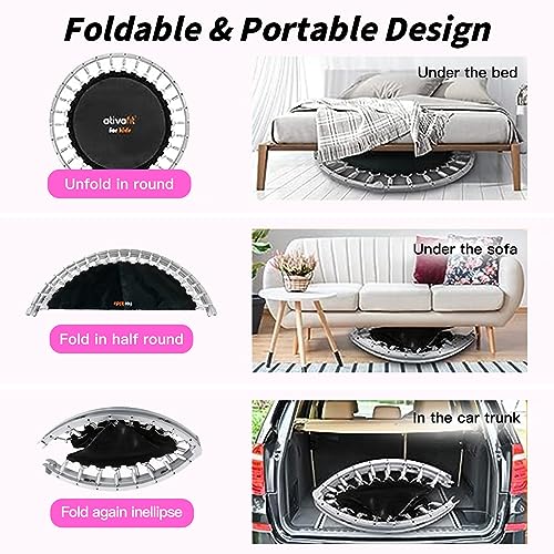 Ativafit 36'' Trampoline for Kids Foldable Mini Toddler Trampoline with Comfortable Foam Handle Play Indoor Outdoor Home Use for Boys Girls for Fun