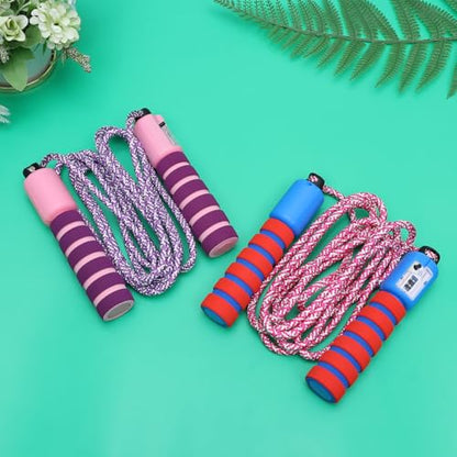 2Pcs Counting Jump Rope for Cotton Skipping Ropes with Digital Counters for Workout and Play Purple-Pink Red-Blue Colors