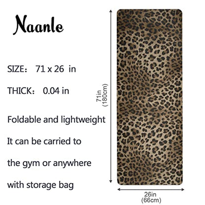 Naanle Leopard Yoga Mat with Carrying Bag Set, Leopard Print Exercise Mat Foldable Non Slip Travel Lightweight Workout Rug for Home Gym Yoga Pilates Stretching Floor Fitness 71x26 in - color: White 02