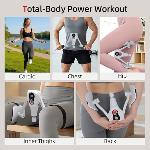 Abahub Inner Thigh Trainer with Display Counter, 0-132 LBF Adjustable Resistance Pelvic Floor Muscle Exerciser, Home Gym Kegel Trainer Includes Bands, Arm Workout Handles & Wireless Jump Rope