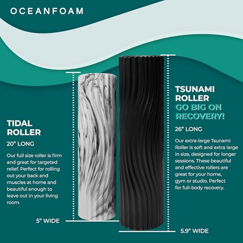 Tsunami Roller (Black) - Extra-Large, 26" x 5.9" - Soft, Textured Foam Roller for Physical Therapy, Back Pain, Exercise & Stretching - Wave Textured - Yoga, Athletics, & Wellness