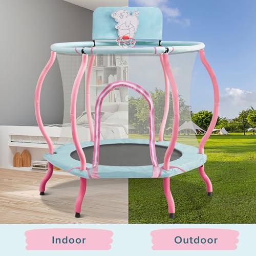 Trampoline, Portable Fitness Foldable Trampoline in-Home Mini Rebounder with Adjustable Handle, Exercise Trampoline for Kid/Adults, 40" Max Load 330lbs (Enclosure, Pink)
