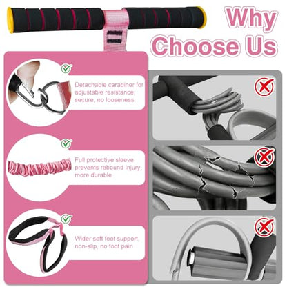 Upgraded Durable Pedal Resistance Band with Padded Handle, 3 Tubes 20/30/40LBS Bands for Abdomen, Waist, Arm, Core/ABS, Legs, Glutes Workout - Sit Up Exercise Equipment for Women