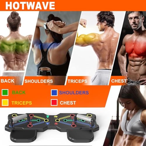 Push Up Board, Portable Workout Equipment with 20 Gym Accessories. PushUp Board & Plank Trainer, Resistance Bands with Ab Wheel, Exercise at Home For Men and Women