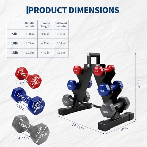 Dumbbell Set for Women and Men,Neoprene Coated Free Hand Weights Set - color: Smooth Surface, size: 5+10+15 lbs
