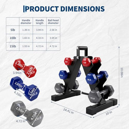 Dumbbell Set for Women and Men,Neoprene Coated Free Hand Weights Set - color: Smooth Surface, size: 5+10+15 lbs