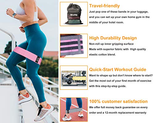EnriQ Booty Bands Fabric Resistance Bands for Legs and Butt - Non Slip Cloth Hip Bands Elastic Workout Bands - Activate Glutes and Thighs - Made of Premium Elastic Fabric - color: Grey, Pink, Pale turquoise