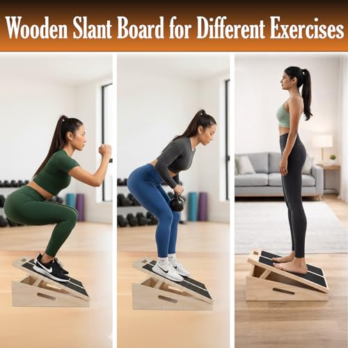 Wooden Slant Board for Exercise, Adjustable Slant Board Wide for Legs, Knees & Ankle Stretching, 450 Lbs Weight Capacity, Wooden Calf Stretch Board with Side Support & Top Handle