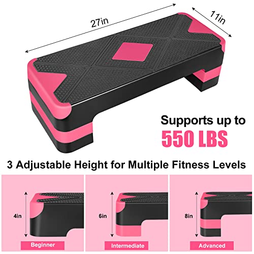 27" Exercise Workout Aerobic Step Platform with Adjustable 4"-6"-8" Risers - color: Red