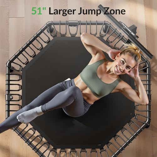 BCAN BT3 51" Octagonal Rebounder Trampoline for Adults, 450LBS Max Load Fitness Trampoline with Large Jumping Area, Silent Bungee Mini Trampoline with T-Adjustable Handle for Home Gym