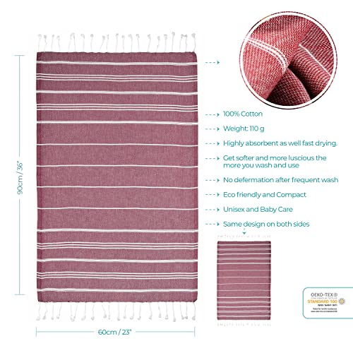 Cacala 100% Turkish Cotton Kitchen Tea Towels, Highly Absorbent Luxury Soft Quick Drying Dish Towel with Hanging Loop for Gym, Yoga, Bath, Sports, Cleaning and Kitchen (23 x 36), Burgandy - color: Burgandy