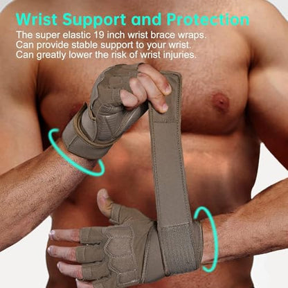 Mens Workout Gloves for Weight Lifting - Exercise Gloves for Men Women With Wrist Wrap Support, Palm Protection and Grips - Sport Daily Use