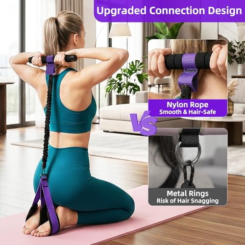 Pedal Resistance Band with Handles, Detachable Foot Pedal Resistance Band with Stainless Steel Buckles, Multifunction Tension Rope Tummy Trimmer for Full Body Workout Home Gym Women