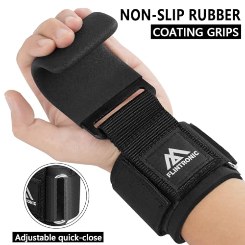 Flintronic Weight Lifting Hooks, Unisex Non-Slip Rubber Coated Grips, 8mm Neoprene Wrist Support, Gym Training, Powerlifting, Deadlift