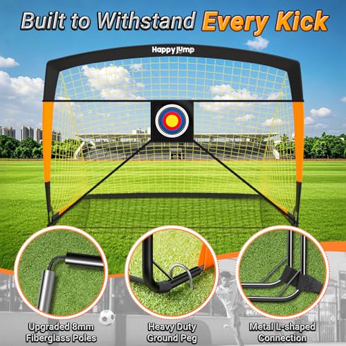 Happy Jump 7x5' & 5x3.6' Portable Soccer Goals for Kids Ages 6-14, Weatherproof Net and Steel Frame for Backyard Fun and Outdoor Training, Quick Setup and Sturdy for All Weather Conditions