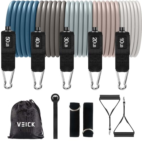 VElCK Resistance Bands Set with Handles for Exercise, Workout and Home Gym - color: Gray Blue, size: 10-150LBS