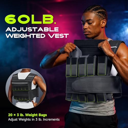 Adjustable Weighted Vest for Men Women, 20lb 30lb 45lb 60lb Weight Vest with 20 Removable Weights, Heavy Duty Running Vest with Reflective Strips for Walking Strength Training Calisthenics - size: 60 lbs-Sandbags