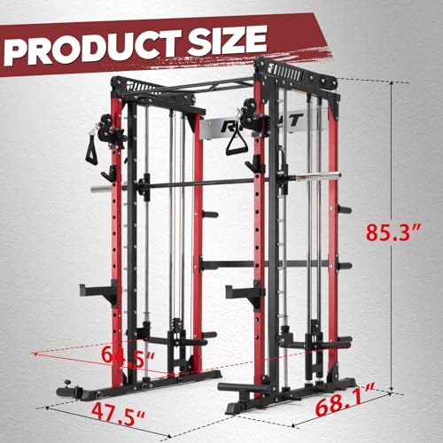 RitFit M1 Pro Smith Machine with Cable Crossover System, Multi-Function Squat Rack Power Cage for Home Gym, Power Rack and Packages - color: RED, size: M1 (With CP260)