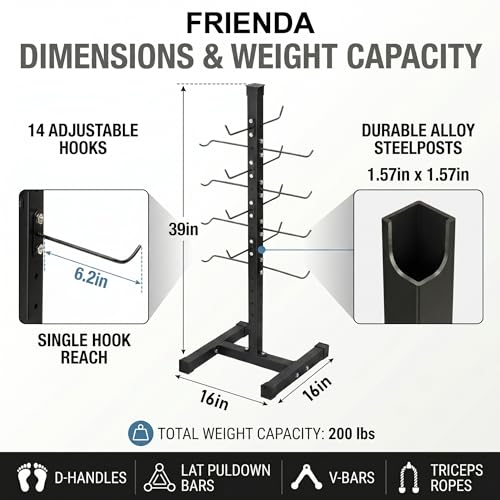 Frienda Steel Lat Bar Organizer, Home Gym Accessories, Lat Pulldown Attachments Cable Attachment Storage Rack Cable Attachments for Gym Rack Storage Heavy Duty Steel Organizer Home Use