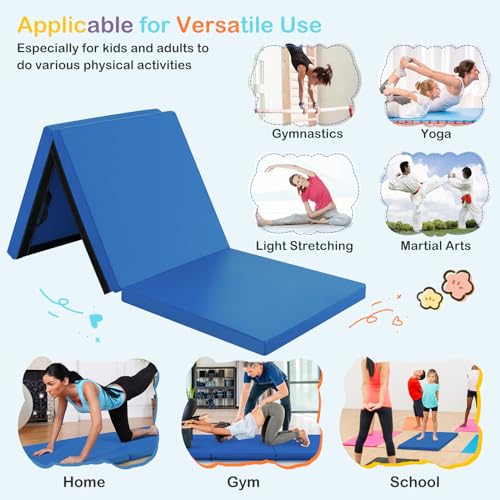GYMAX Folding Gymnastics Mat, 6 FT x 2 FT x 2 Inches Exercise Mat w/Carrying Handles, Waterproof PU Leather, Hook & Loop Fasteners, Portable Tumbling Mat for Yoga Home Gym