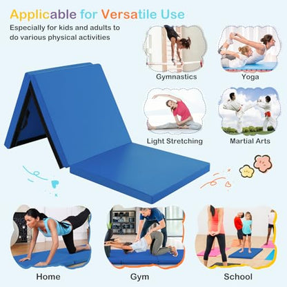 GYMAX Folding Gymnastics Mat, 6 FT x 2 FT x 2 Inches Exercise Mat w/Carrying Handles, Waterproof PU Leather, Hook & Loop Fasteners, Portable Tumbling Mat for Yoga Home Gym