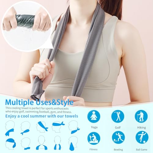 5 Pack Cooling Towels, 40 Inches X 12 Inches, Breathable Soft Chilly Microfiber Towel for Yoga, Sport, Running, Workout, Gym, Camping and Fitness, Multicolor