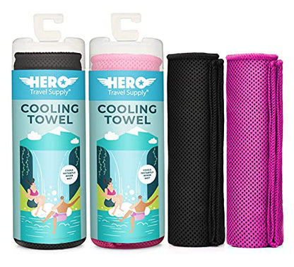 Hero Cooling Towels for Neck & Face (2 Pack), Microfiber Towels for Travel - color: Black/Pink