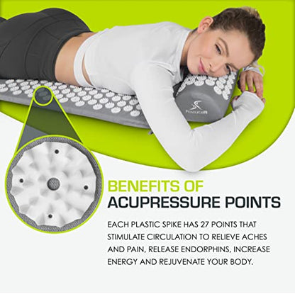 ProsourceFit Acupressure Mat and Pillow Set for Back/Neck Pain Relief and Muscle Relaxation - color: Grey/White, size: Large