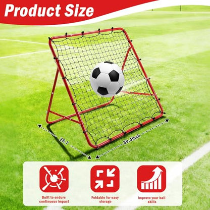 Soccer Rebounder Net, Adjustable Angle Football Training Equipment with Steel Frame, Portable Folding Rebound Net for Passing and Control Practice, Easy Setup Outdoor Sports Gear for Youth and Adults