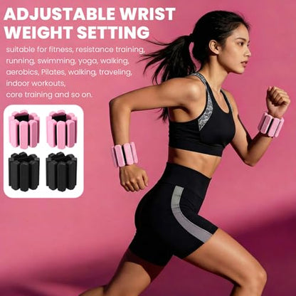2 Pairs Wrist Ankle Weights Set for Women Men Adjustable Silicone Weighted Bangles 1lb Pink 2lb Black, Fitness Arm Leg Weights for Yoga, Pilates, Walking, Home Gym Workout