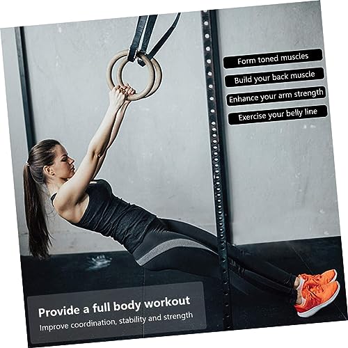 POPETPOP Gymnastic Rings Straps Solid Wood Gym Rings Fitness Equipment for Pull Ups Dips and Strength Training