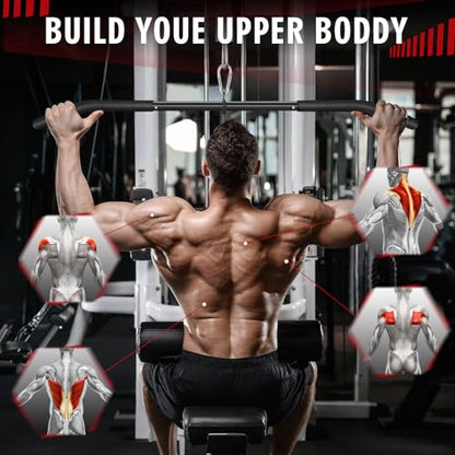 39.7'' LAT Pulldown Bar with Full Rotation, Lat Pulldown Attachments for Pulley Cable Machine,Curl Tricep Press Down Bar with Rubber Handle for Gym,Strength Workout