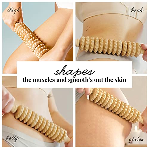 Tuuli Wooden Massage Roller for Waist and Thigh, Multi-Functional Body Roller for Cellulite Reduction and Muscle Tension, Natural Massager for Women and Men (Straight)