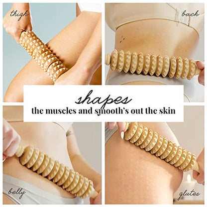 Tuuli Wooden Massage Roller for Waist and Thigh, Multi-Functional Body Roller for Cellulite Reduction and Muscle Tension, Natural Massager for Women and Men (Straight)