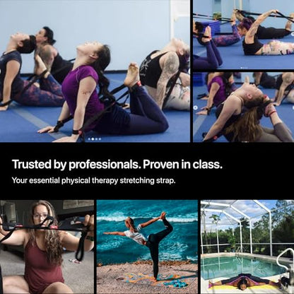 YOGA-EVO Elastic Stretching Strap with Loops for Physical Therapy - Stretch & Activate Muscles - Increase Mobility & Recovery - Soft Cotton & Spandex - Includes Carrying Pouch & Video Exercises - color: Black