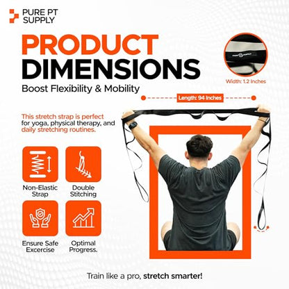 Pure PT Stretching Strap, 10 Loops, Non-Elastic Stretch Strap, Yoga Strap
