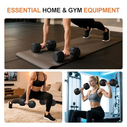 Rubber Coated Hex Dumbbell Weight Set, Multiple Sizes Exercise & Fitness Dumbbells,100LB Set,110LB Set,200LB,350LB,450LB,550LB, 35-50Lbs Pairs for Muscle Toning, Strength Building & Full Body Workout