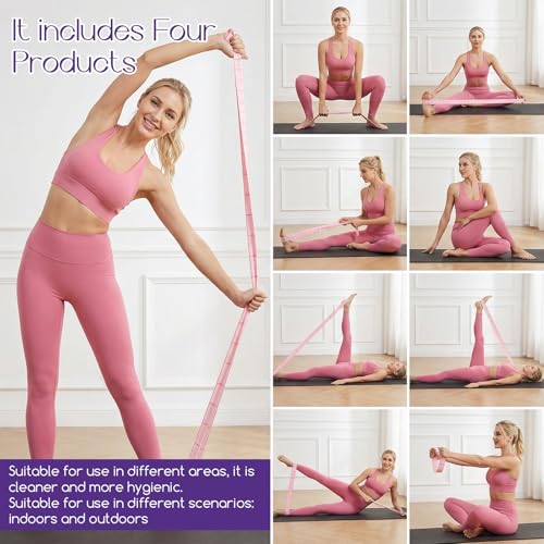 4 Pcs 12 Loops Stretch Bands for Yoga, Pilates, Physical Therapy - Elastic Strap for Flexibility, Leg Exercise, Dance Fitness Equipment (2 Purple, 2 Pink)