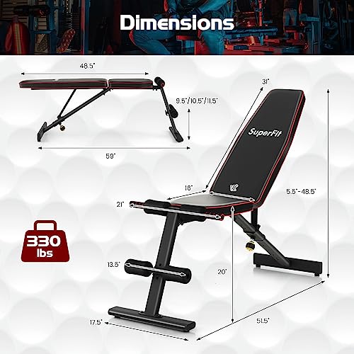 GYMAX Weight Bench, Adjustable Bench Press with 8 Back Positions & 3 Foot Positions, Padded Back & Seat Cushions, Incline/Decline/Flat Workout Bench for Weight Lifting Strength Training Home Gym