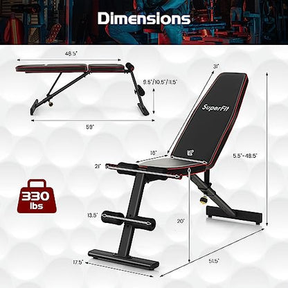 GYMAX Weight Bench, Adjustable Bench Press with 8 Back Positions & 3 Foot Positions, Padded Back & Seat Cushions, Incline/Decline/Flat Workout Bench for Weight Lifting Strength Training Home Gym