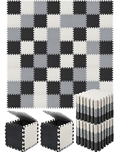 Shihanee Foam Floor Tiles Foam Floor Mats Play Mats Bulk with Borders Interlocking for Gym Nursery Bedroom(64ft,Black, White and Gray) - color: Black, White and Gray