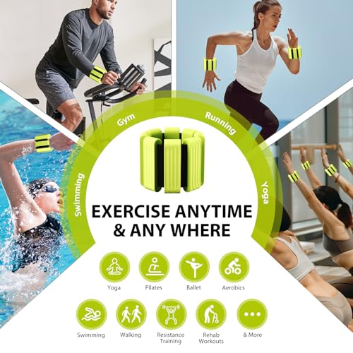 Pilates Wrist and Ankle Weights for Women - Adjustable Weighted Bangles for Men, 2 lbs Weighted Arm Bands Foot Leg Weights for Walking, Yoga, Training, Exercise, Running, Set of 2 (1LB Each) - color: Light Green
