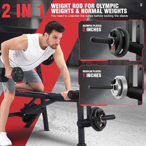 ANCHEER 900LBS Weight Bench Set with Squat Rack, Adjustable Bench Press Set with Leg Extension and Leg Curl, Flat Incline Decline Workout Bench for Home Gym Full Body Strength Training - color: White