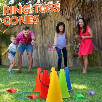 31 Pcs. Plastic Cones and Rings Games Ring Toss Games for Adults, Carnival Games for Kids, Bean Bag for Kids Games Birthday Party, Yard Game, Sports & Outdoor Game for Family Party
